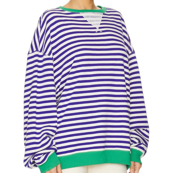 NEW Free People Classic Striped Crew Neck Sweatshirt Sand Dollar Combo 1125 4s2 - Picture 4 of 7